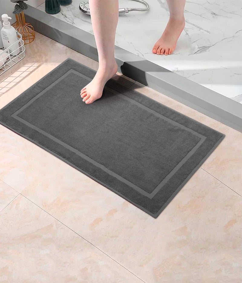 COTTON CRAFT Bath Mats - 2 Pack 100% Cotton 21x30 Inches - Ultra Absorbent - Plush 900 GSM - Banded Border Luxury Towel Rug - Step Out Tub Shower Floor Mat -Not a Bathroom Rug - Charcoal Grey - Image 2